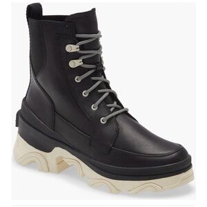 Sorel Brex Waterproof Chunky Lace-up Boots In Chalk Black Size 11 $180 MSRP